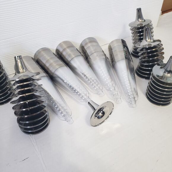 Plastic Stemmed Champagne Flutes Set of 48 Clear with Silver Rim + Base 4 oz New - Picture 6 of 8